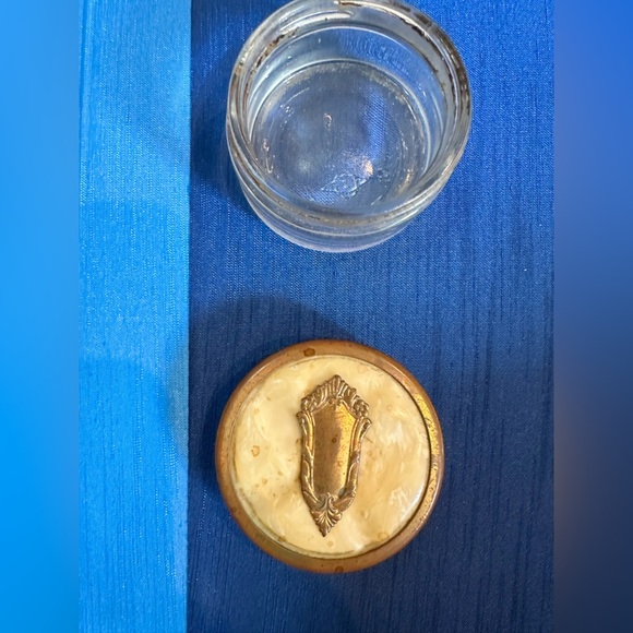 Vintage Glass Vanity Jar with Celluloid & Brass Top - Picture 4 of 6